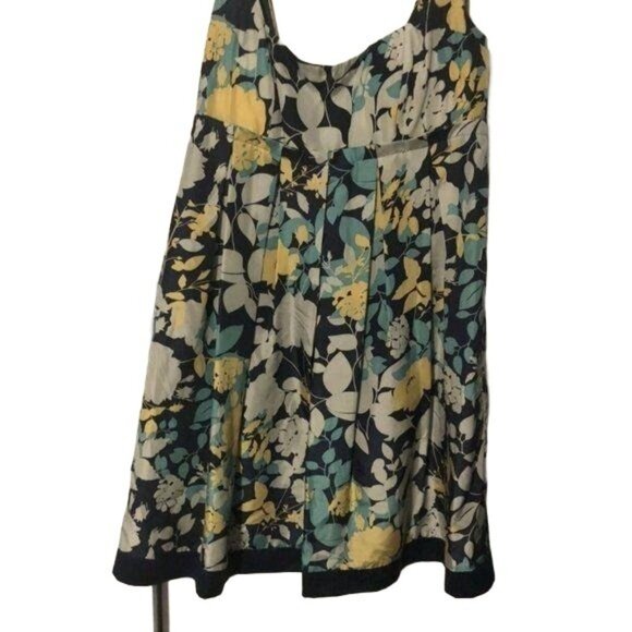 BCBG Paris Dress Floral Sleeveless Pleated Skirt Square Neck Silk Blue/Yellow 2 - Picture 6 of 13